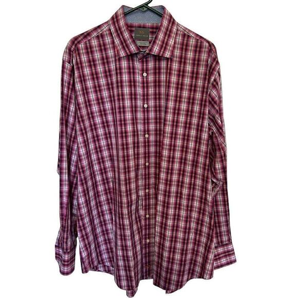 Thomas Dean TD Men's Shirt Button Up Size XXL Plaid Collar Cuffs Designer  #B145 - Picture 1 of 6